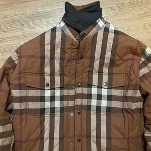 Burberry Collam Reversible Quilted Jacket Nova Check plaid shirt Brown Large